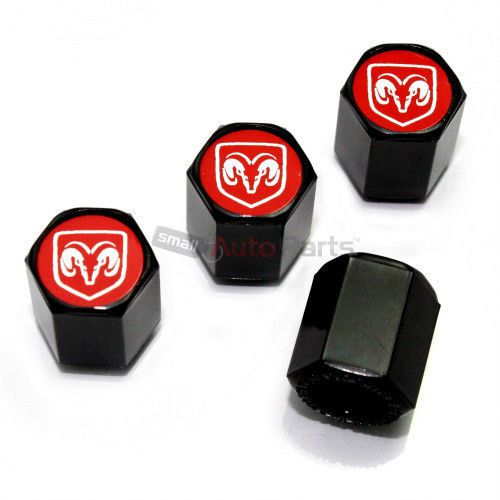4 dodge ram red logo black abs tire/wheel stem air valve car truck caps covers