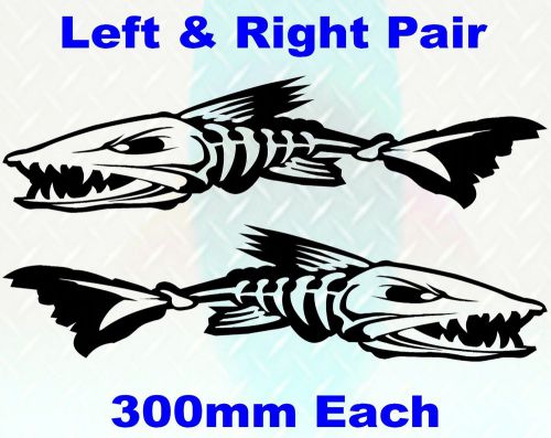 2 x skeleton fish boat decals 300mm wide stickers fishing tackle boat graphics