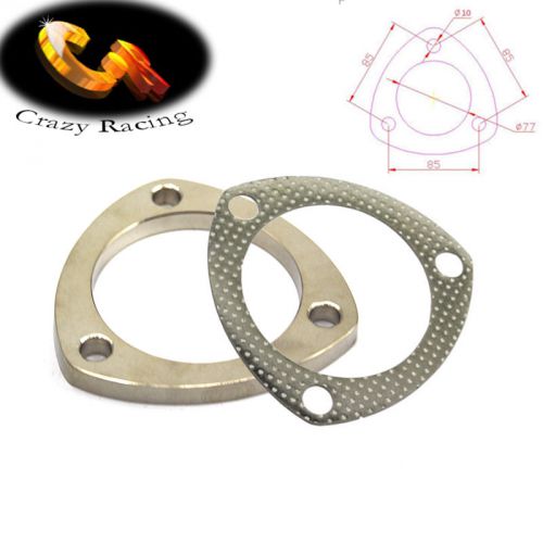 Universal 3&#034;/76mm flat flange fit 3&#034; exhaust pipe 3 bolt hole triangle w/ gasket