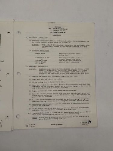 Dunlop Mk3 Hydraulic Brake Control Valve Part No AC66867 Overhaul Illust. Parts, US $19.95, image 9