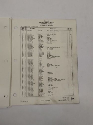 Dunlop Mk3 Hydraulic Brake Control Valve Part No AC66867 Overhaul Illust. Parts, US $19.95, image 17