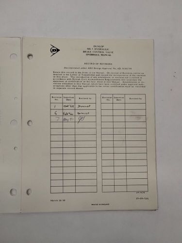 Dunlop Mk3 Hydraulic Brake Control Valve Part No AC66867 Overhaul Illust. Parts, US $19.95, image 20