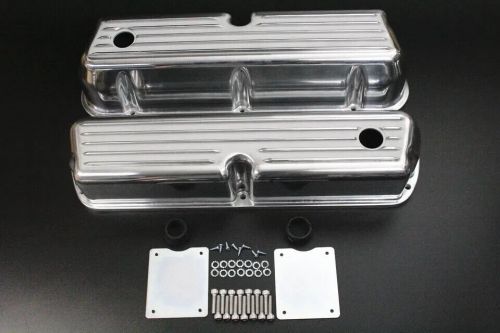 1962-85 sbf 302 351w finned retro aluminum valve covers &amp; 12'' oval air cleaner