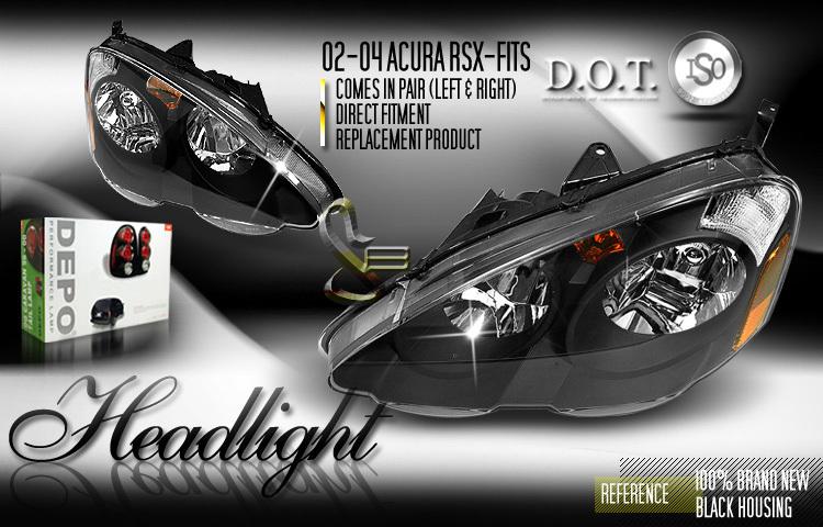 Depo pair euro style black headlights head lamps 02-04 03 2002-2004 acura rsx