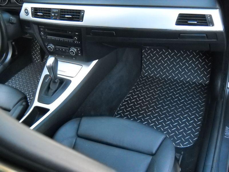  bmw  black aluminum floor mats with exposed metal diamond plate  5pc set 