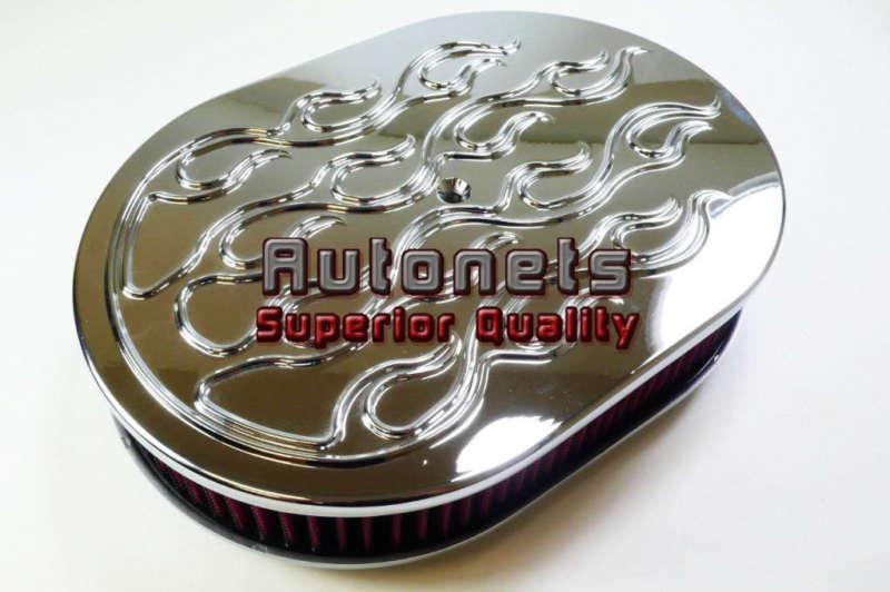 12" polished aluminum flame style air cleaner universal fit street rat rod