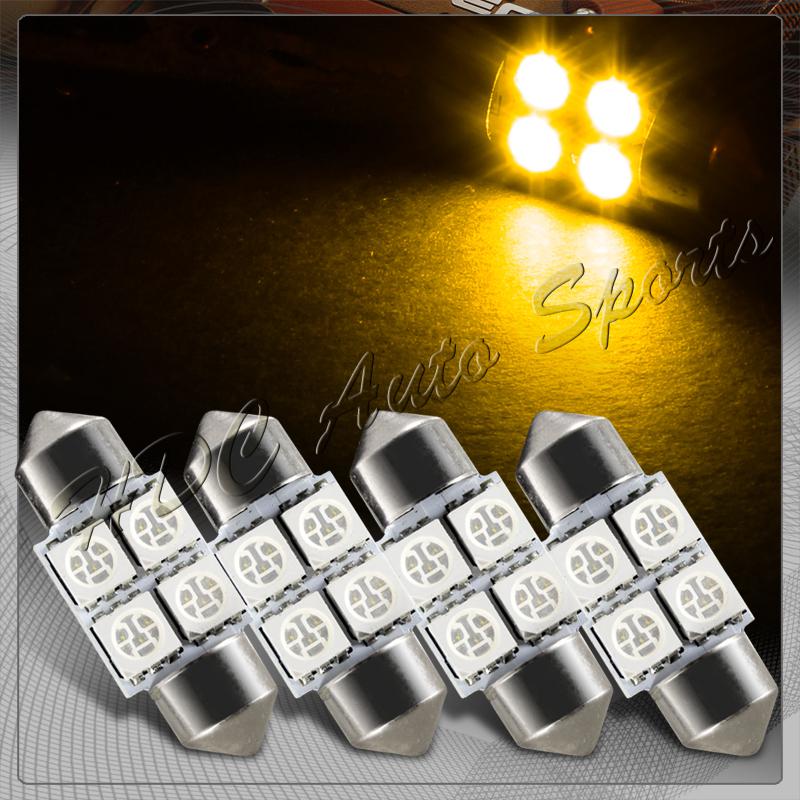 4x 31mm 4 smd amber led festoon dome map glove box trunk replacement light bulbs