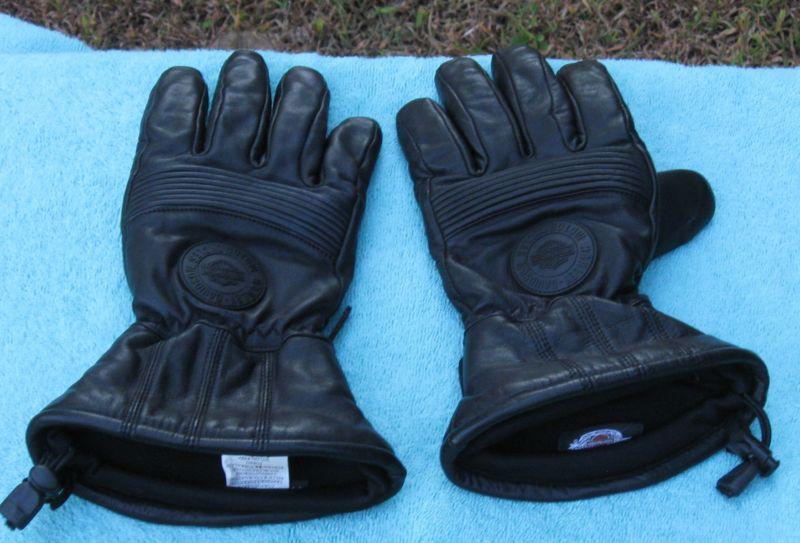 Harley davidson gauntlet style black leather gloves gore-tex medium med m