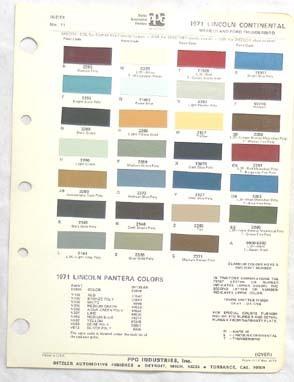 1971  lincoln  ppg  color paint chip chart all models  original