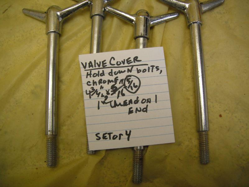  (4) valve cover hold down bolts & wing nut chrome 5/16" x 4 3/4"    