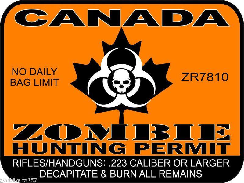 Canada zombie hunting permit license decal 3"x4" vehicle sticker tags graphics