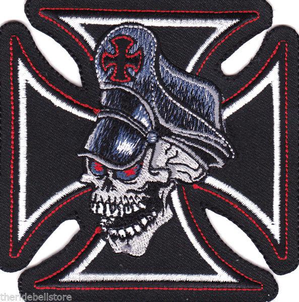 Iron cross skull motorcycle vest patch 