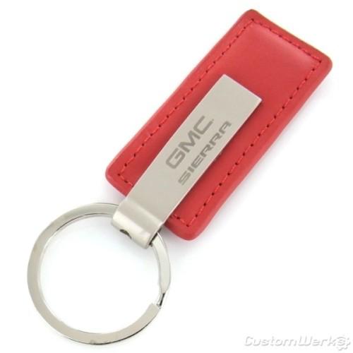 Gmc sierra red leather rectangular key chain