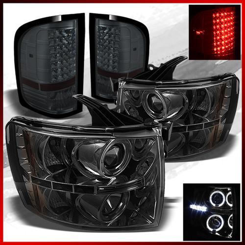 Buy 0713 Silverado Smoked Dual Halo Led Headlights+Red Led Smoked Tail