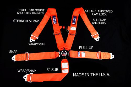 Rjs racing sfi 16.1 cam lock 5 pt harness roll bar orange sternum strap 1068705