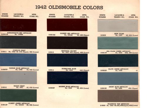 1942 oldsmobile series 60 series 70 42 paint chips arco