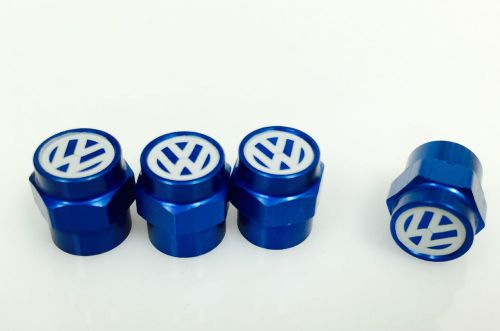 Vw volkswagen logo blue billet aluminum tire valve stem covers