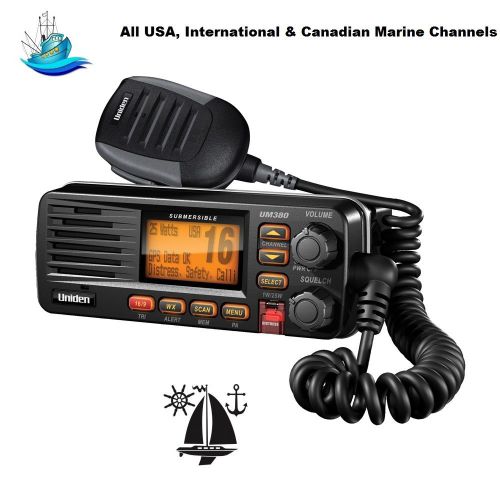 Uniden um380 black vhf marine radio: rugged, compact, submersible, weather alert