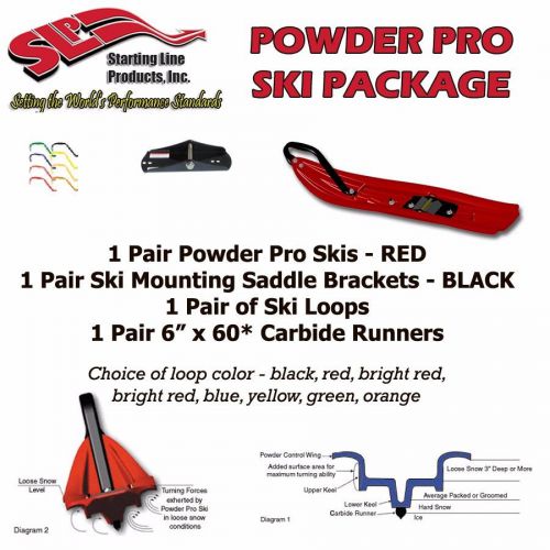 Ski-doo slp powder pro ski package - red skis, mounts, loops &amp; 6&#034; carbides