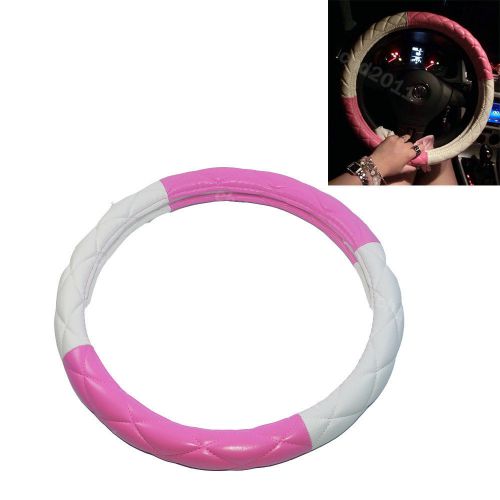 Universal sport white&amp;pink fit 38cm vehicle steering wheel cover pvc for all car
