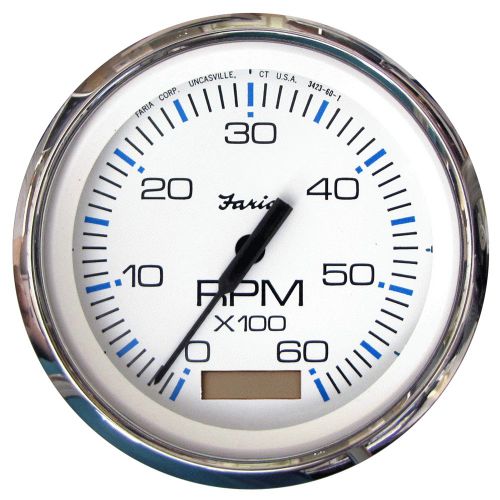 New faria 33832 chesapeake white ss 4&#034; tachometer with hourmeter - 6,000 rpm