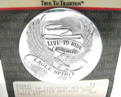 Chrome live to ride to live eagle spirit harley sissy bar medallion # 99028-87t