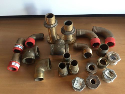 (17) bronze marine fittings ---1-1/4&#034;---sold as lot (groco, perko, apollo, etc.)