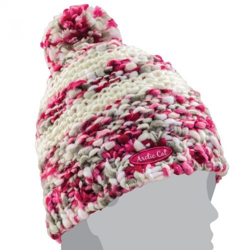 Arctic cat chunky knit 100% acrylic beanie w/ pom - pink &amp; white - 5273-091