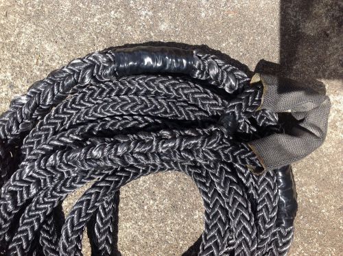 28' of 1-1/4" nylon tow strap with two eyes 12 strand rope marine coating