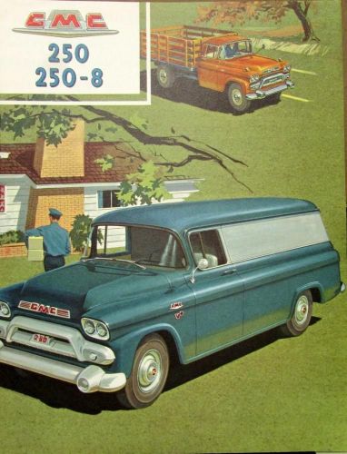 1958 gmc truck 250 &amp; 250 8 series pickup stake panel sales brochure folder