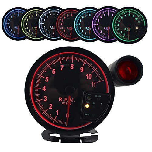 Dewhel 5&#034; inch 7 color led 11k 12v electronical rpm tachometer rev counter gauge