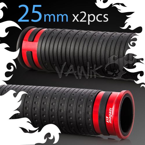 Vawik- cyber grips black tpr + red aluminum trim 1&#034; 25mm x2pcs motorcycle θ