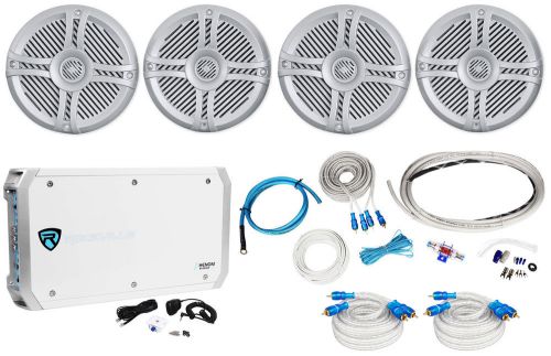 (4) rockville rmsts65s 6.5&#034; 1600w marine boat speakers+6-ch amplifier+amp kit