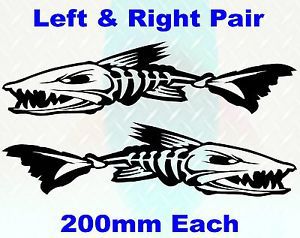 2 x skeleton fish boat decals 200mm wide stickers fishing tackle boat graphics