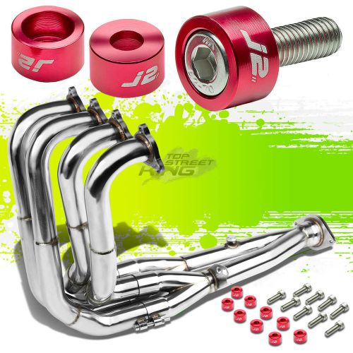 J2 for 94-01 dc2 b18c exhaust manifold tri-y header+red washer cup bolts