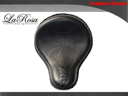 16" larosa black leather iron cross harley chopper custom mount solo seat