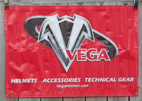 Red banner vega helmets accessories man cave decor heavy vinyl approx. 3&#039; x 2&#039;