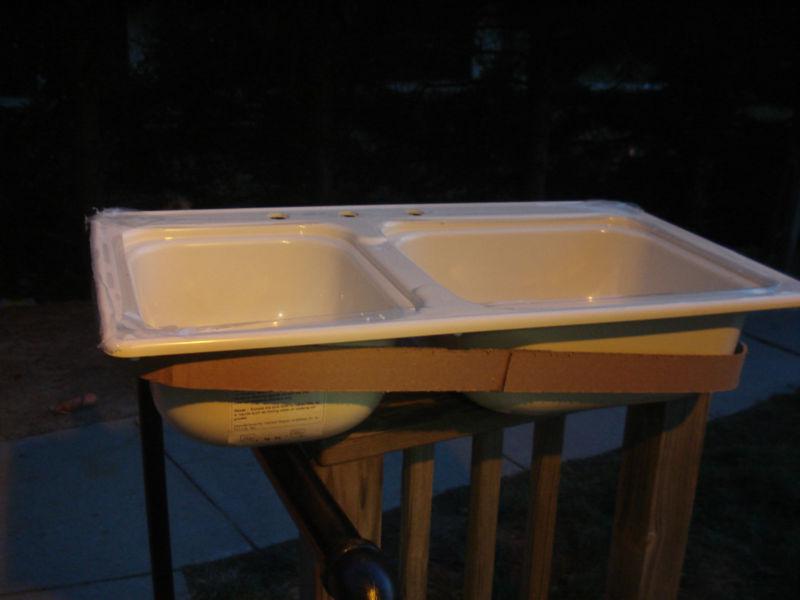 Buy RV / Trailer Kitchen Sink, Double Tub Sink, Off White, 19"X33"X7