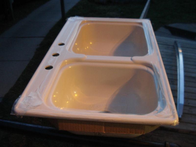 Buy RV / Trailer Kitchen Sink, Double Tub Sink, Off White, 19"X33"X7