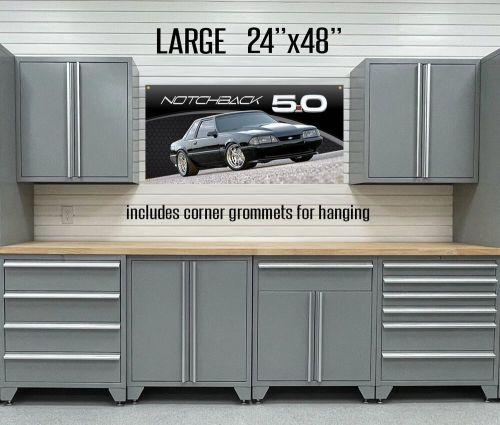 Mustang lx fox body notchback black garage art flag banner 24"x48" hot wheels