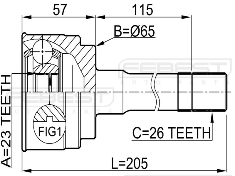 OUTER CV JOINT 23X65X26 - Febest # 0510-035, US $134.95, image 2