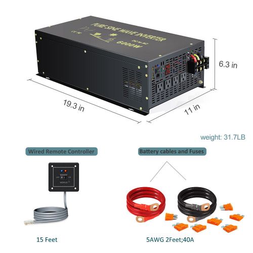 6000W Pure Sine Wave Inverter 24V to 120V Car Power Truck Motor Solar Van Remote, US $831.25, image 3