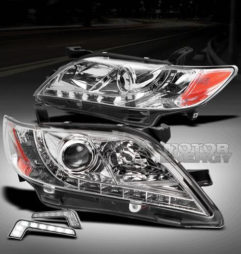2007 2008 2009 toyota camry led chrome projector head lights+drl signal pair set