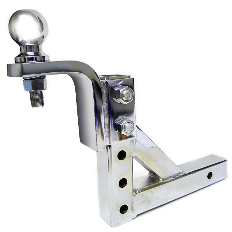 Chrome adjustable trailer 10" drop hitch mount 2" receiver w/ 2-5/16" hitch ball