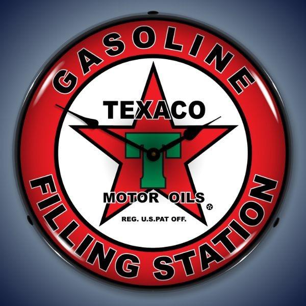 Texaco filling station lighted clock vintage style gas oil car hot rod new