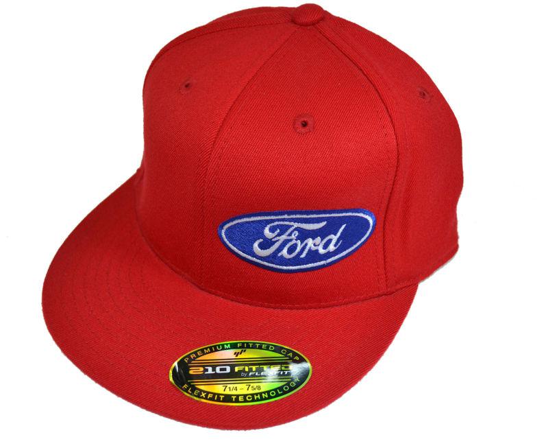 New ford logo red premium fitted hat blue/white logo size 7 1/4 - 7 5/8 flex fit