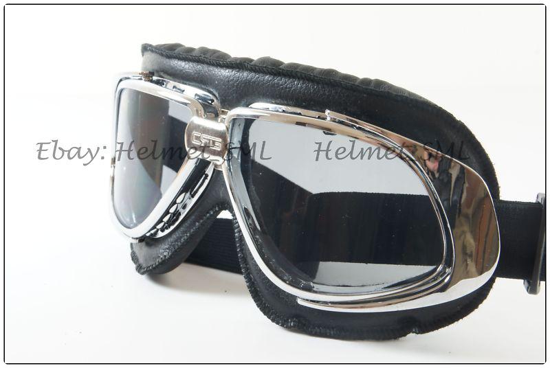 Ce leather goggles sunglass eye wear anti-fog smokey lens bobber pilot biker