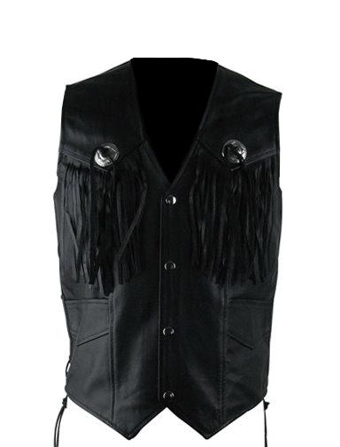 Large size mens leather motorcycle fringed concho side laces biker vest new