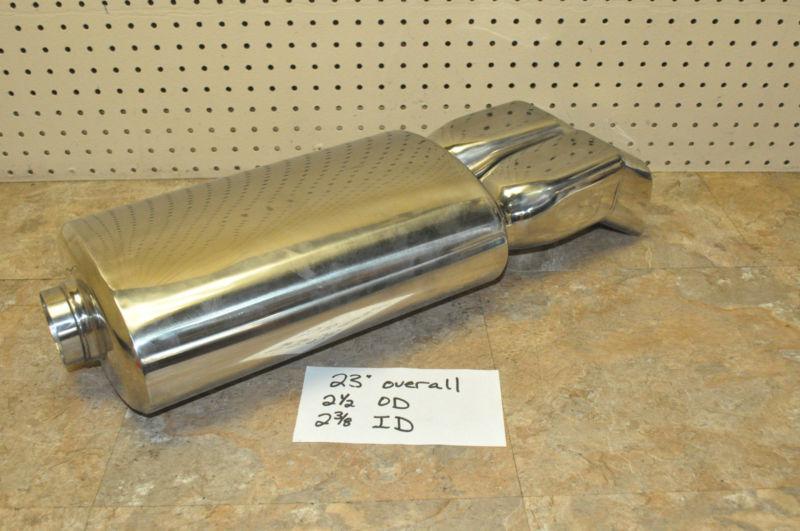 Dual square tip outlet universal muffler 2 1/2 od inlet 23" oal nice new! ! ! !