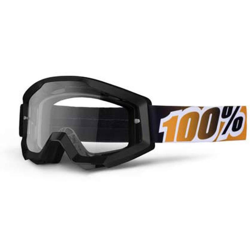 New 100% the mud strata adult goggles, black/mandarina, with clear lens